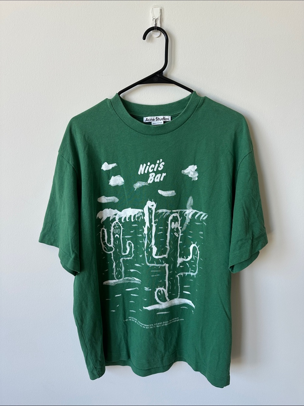 Acne Green Graphic Tee with Cactus Nici's Bar Print